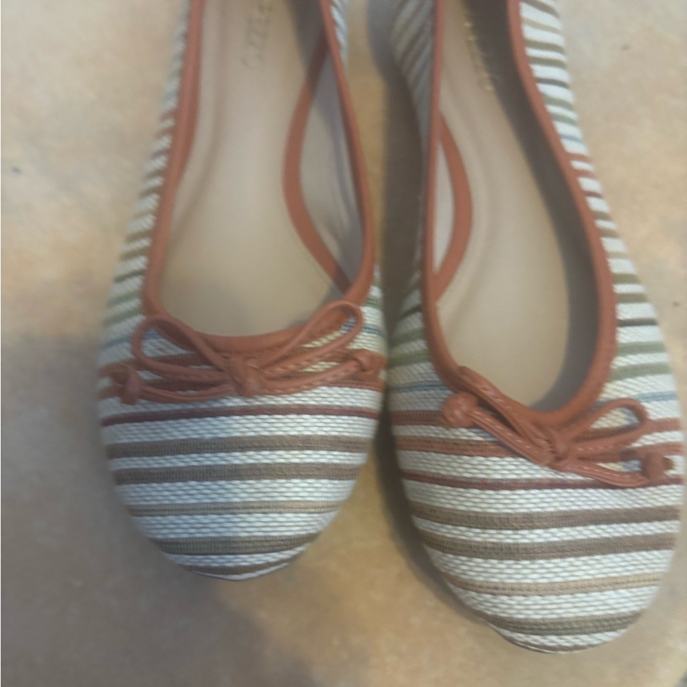 Striped Brown and Cream Flats with Bow
